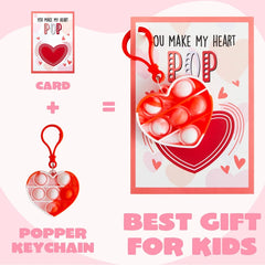Joyfy 12 Packs Valentines Day Cards with pop Fidget Keychains Toys, Fidget Valentines Day Cards for Kids School Classroom Exchange Card Gifts