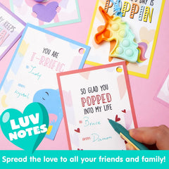 Joyfy 12 Packs Valentines Day Cards with pop Fidget Keychains Toys, Fidget Valentines Day Cards for Kids School Classroom Exchange Card Gifts
