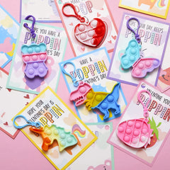 Joyfy 12 Packs Valentines Day Cards with pop Fidget Keychains Toys, Fidget Valentines Day Cards for Kids School Classroom Exchange Card Gifts