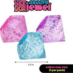 Nee Doh Groovy Jewel squishy fidget toys, 2.5 inch, pink purple blue glitter styles
