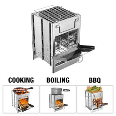 Portable Stainless Steel Wood Burning Camping Stove – Folding Picnic & BBQ Grill