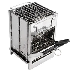 Portable Stainless Steel Wood Burning Camping Stove – Folding Picnic & BBQ Grill