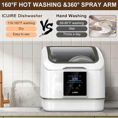 ICUIRE Portable Dishwasher – 7 Programs, PTC Air-Dry, Compact Design for Apartments & RVs