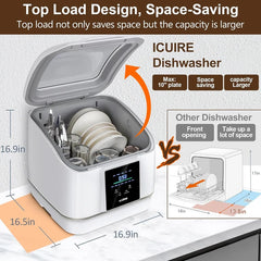 ICUIRE Portable Dishwasher – 7 Programs, PTC Air-Dry, Compact Design for Apartments & RVs