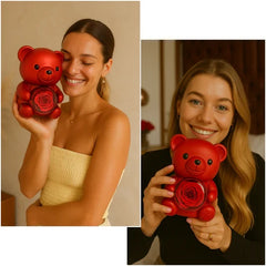 Teddy Bear with Preserved Rose Flower in Bear with Necklace and Gift Box