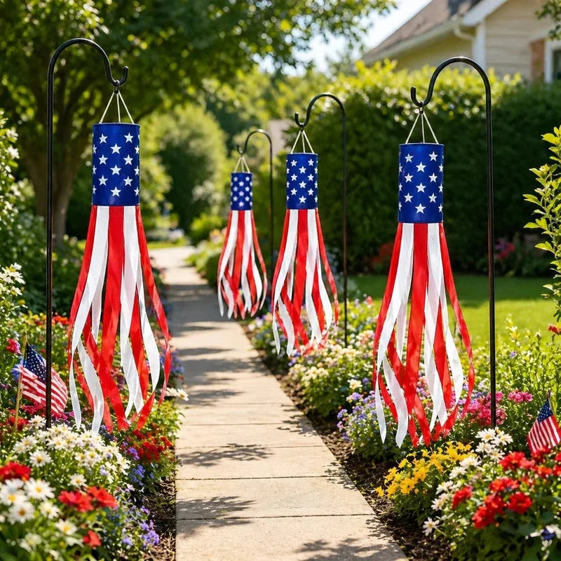 2 Packs 50" Patriotic LED Windsocks American Flag Decor with Lights