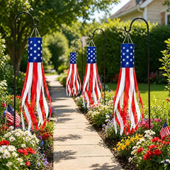 2 Packs 50" Patriotic LED Windsocks American Flag Decor with Lights