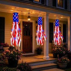 2 Packs 50" Patriotic LED Windsocks American Flag Decor with Lights