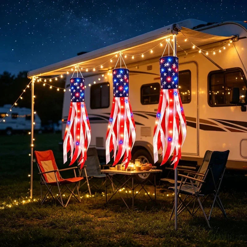 2 Packs 50" Patriotic LED Windsocks American Flag Decor with Lights