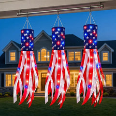 2 Packs 50" Patriotic LED Windsocks American Flag Decor with Lights