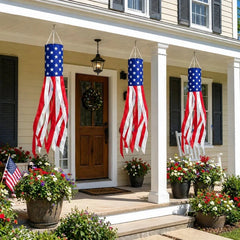 2 Packs 50" Patriotic LED Windsocks American Flag Decor with Lights