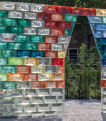 High Transparency Colored Glass Blocks Ice Crystal Textural Sided Glasses Bricks for Bathroom Bedroom Wall Partitions(Blue)