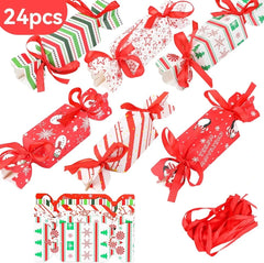Christmas Candy Gift Boxes - 24pcs Festive Treat Bags with Red Ribbon