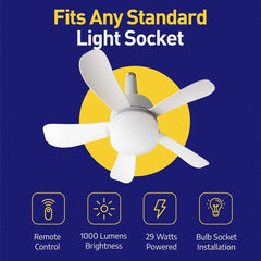 Wunder Cool 3-Speed Socket Ceiling Fan with Dimmable LED Light & Remote