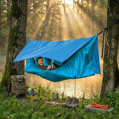 Lay Flat Waterproof Camping Hammock Tent with Mosquito Net & Rain Fly